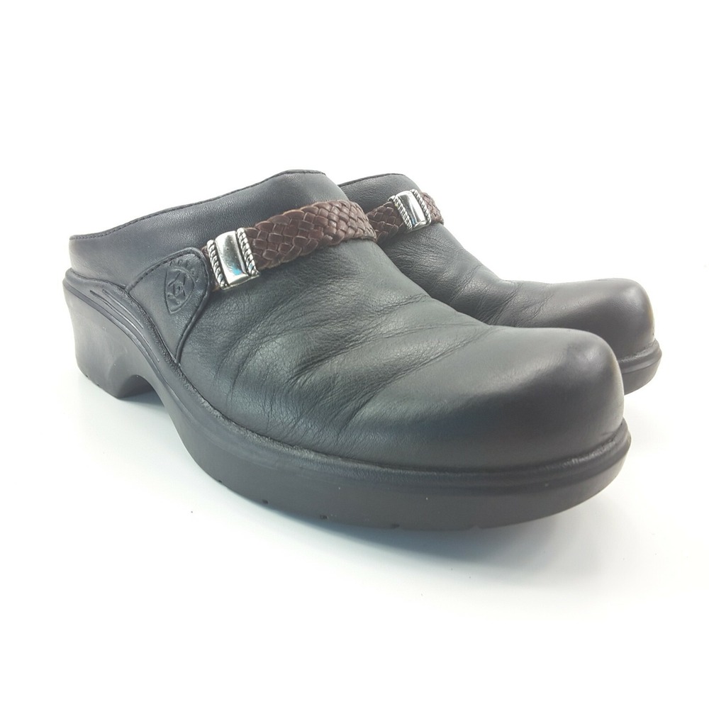 Ariat Women's Black‎ Leather Western Horse Bit Weave Clogs Mules Size 8 B